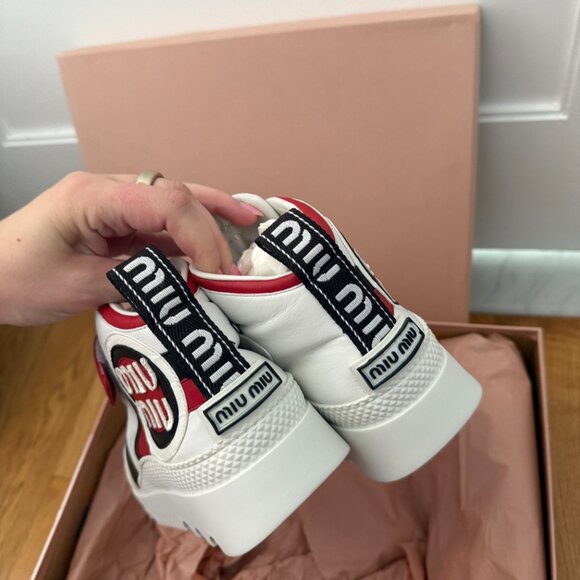 NWT Miu Miu High Top Sneakers White Multi Nappa Leather Lace Up Velcro - Picture 9 of 11